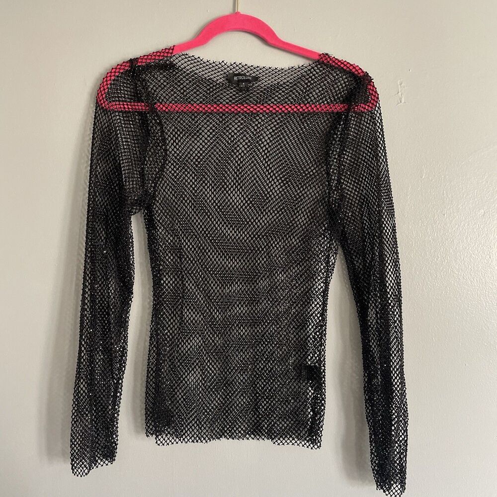 Womens Long Sleeve Wire Fishnet Top S Black Goth Indie Sleaze Edgy Punk Alt Rave